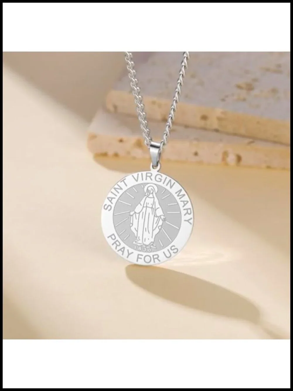 Virgin Mary Medal Necklace Stainless Steel Religious Pendant Catholic Jewelry